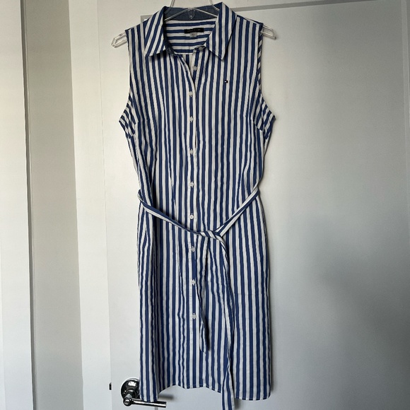 Tommy Hilfiger Dresses & Skirts - Tommy Hilfiger - Cotton Stripe Shirt Dress Sleeveless Marina Blue Size 10